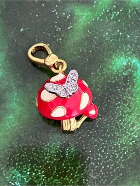 Juicy Couture Gold & Red Enamel Mushroom Charm/Pendant w Crystal Butterfly
